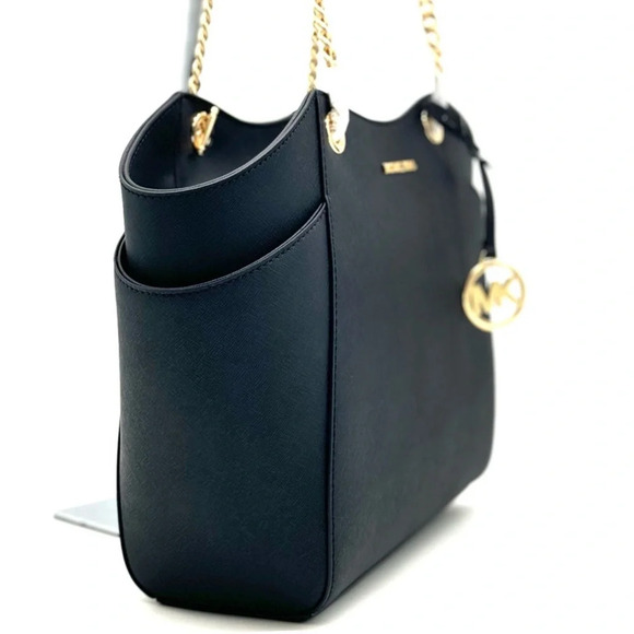 Michael Kors Jet Set Travel Large Chain Shoulder Tote Bag Black/Gold - Picture 5 of 12